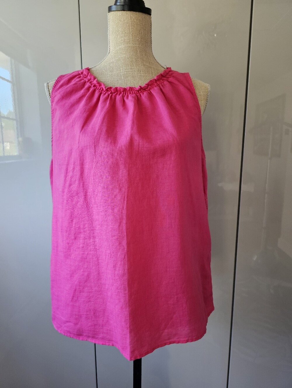 Esprit Linen Women’s Sleeveless Ruffled Neck Top - Hot Pink